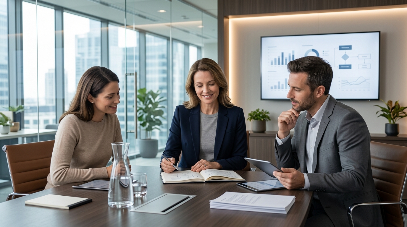 Business leader using digital systems and dashboards to stay organised